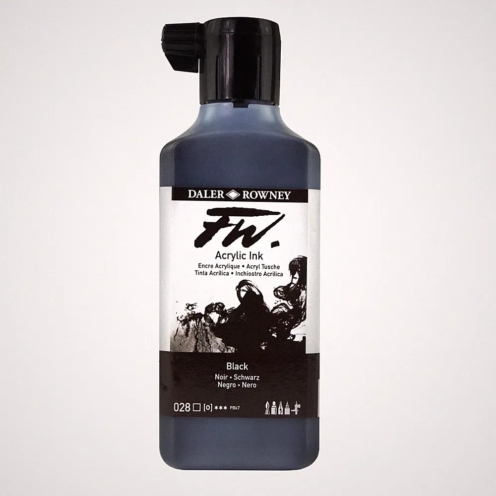 Daler Rowney FW Acrylic Ink Bottle Black Drawing Calligraphy Archival Art