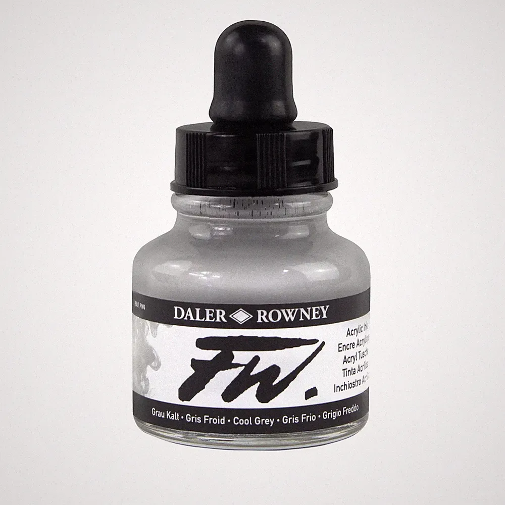 Daler-Rowney FW Acrylic Ink Bottle Cool Grey Drawing Calligraphy Archival