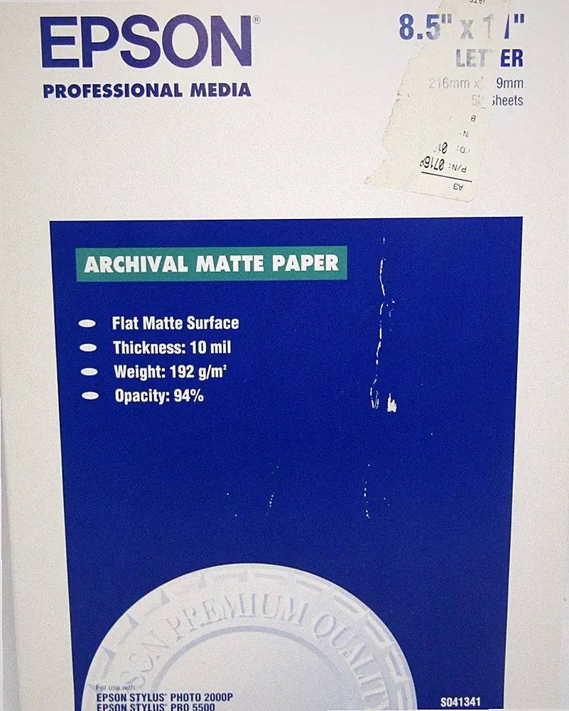 Epson Professional Media Archival Matte 8.5 X 11" Paper 50 Sheets, New.