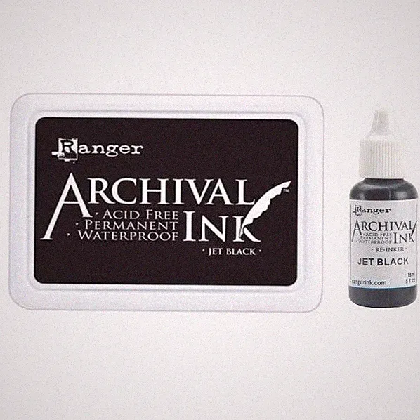 Ranger Archival Ink JET BLACK Stamp Pad #0 Standard Size + 0.5 oz Refill Reinker